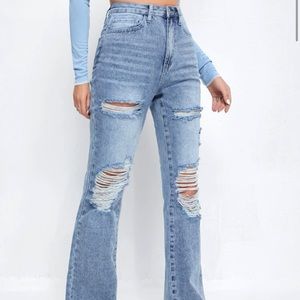 High Waist Ripped Straight Leg Jeans